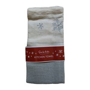 Sur La Table Christmas Kitchen Hand Tea Towel Snowflake Holiday Gift Beige NWT